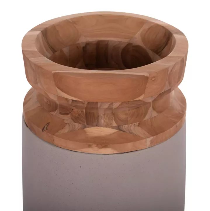 DECORATIVE FLOOR VASE LINTER HM4662.05S FIBER CEMENT IN GREY MATTE--TEAK WOOD Φ34x60Hcm.
