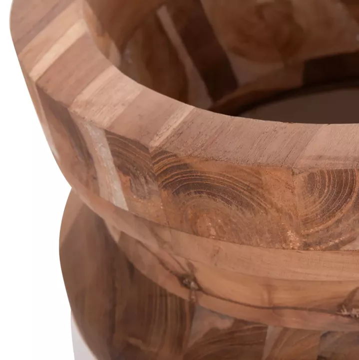DECORATIVE FLOOR VASE LINTER HM4662.02S FIBER CEMENT IN WHITE--TEAK WOOD Φ34x60Hcm.