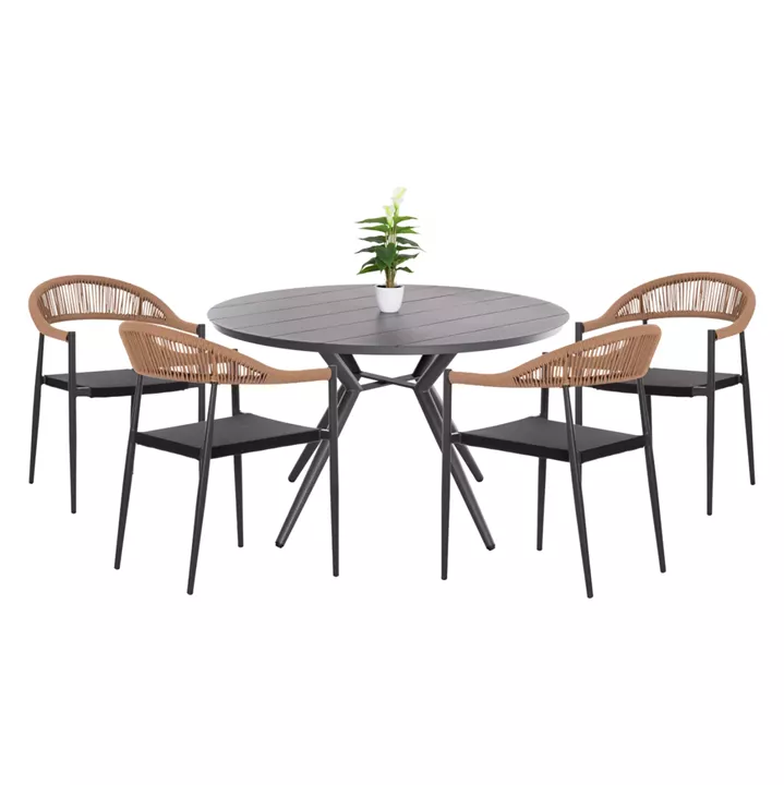 OUTDOOR DINING SET 5PCS BERG HM21134 DARK GREY ALUMINUM--P.E.RATTAN