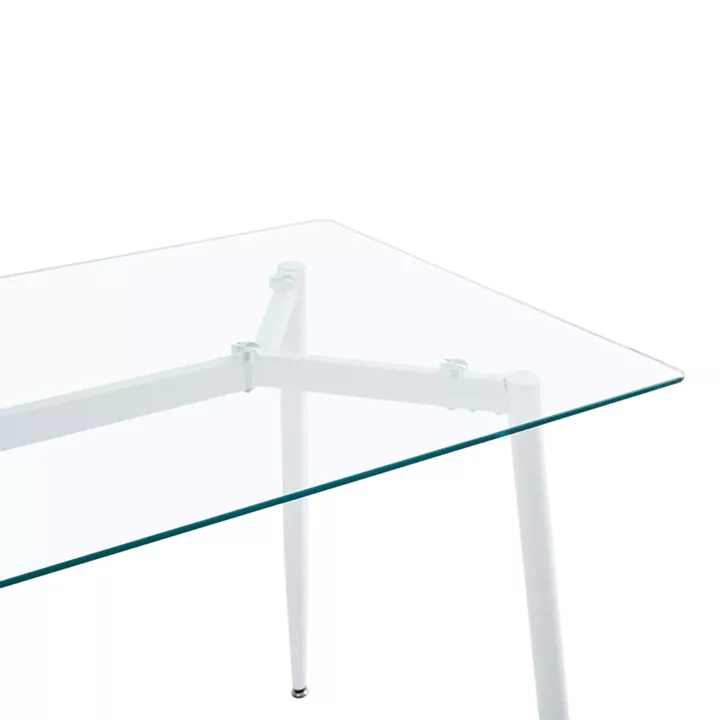 Quana-Gaston pakoworld dining table set of 5 pieces glass 8mm transparent - white 120x70x75cm