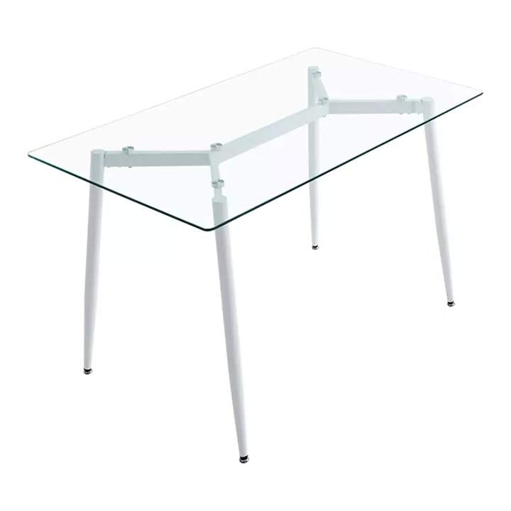 Quana-Gaston pakoworld dining table set of 5 pieces glass 8mm transparent - white 120x70x75cm