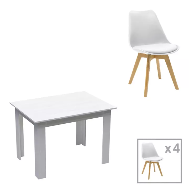 Dining table set of 5 pieces Manka-Gaston pakoworld in white color 110x80x77cm