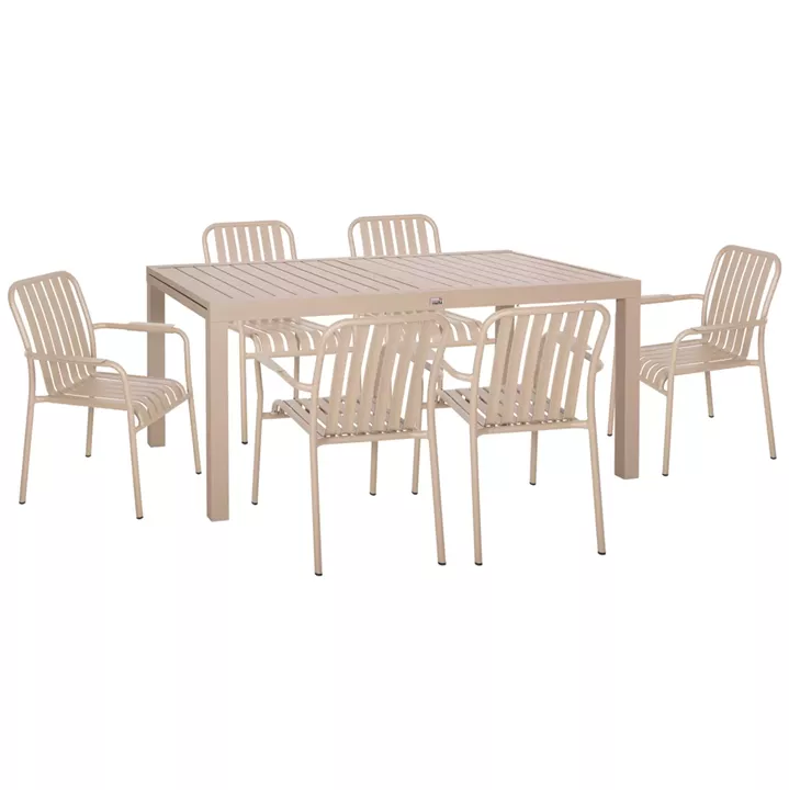 OUTDOOR DINING SET 7PCS KRUM HM21158 ALUMINUM IN CHAMPAGNE COLOR