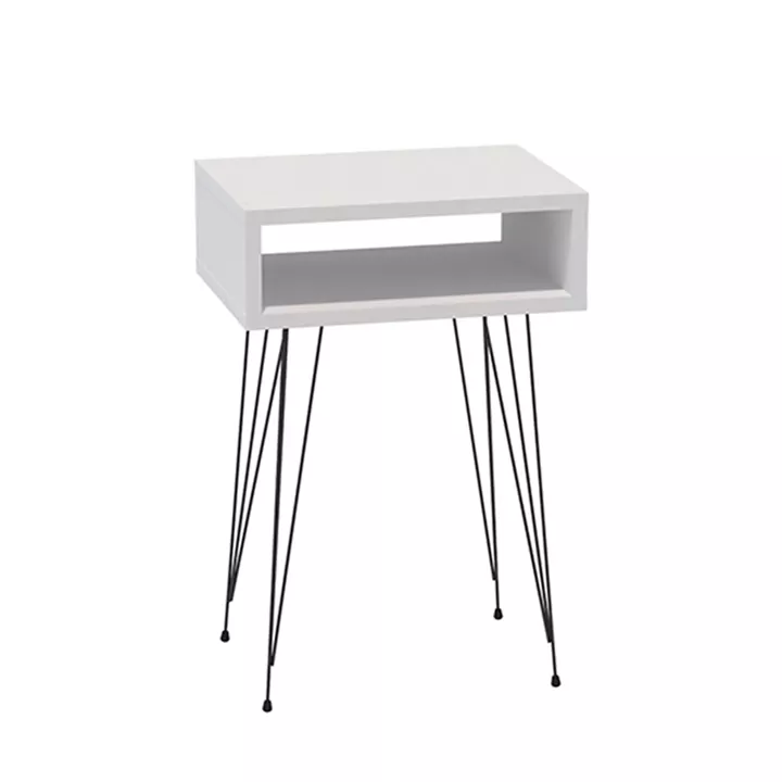 Naida pakoworld bedside table in white shade - black metal legs 40x30x59cm