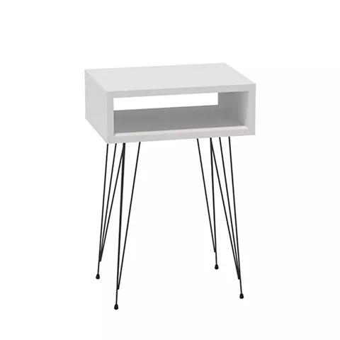 Naida pakoworld bedside table in white shade - black metal legs 40x30x59cm