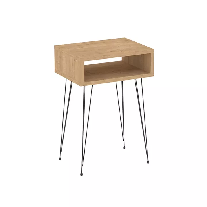 Naida pakoworld bedside table in oak shade - black metal legs 40x30x59cm