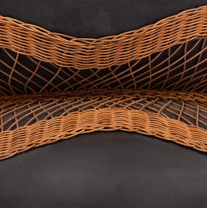 COFFEE TABLE ROUND ANNA HM18157.01 FIBER CEMENT IN BLACK-NATURAL RATTAN--Φ92x44.5Hcm.
