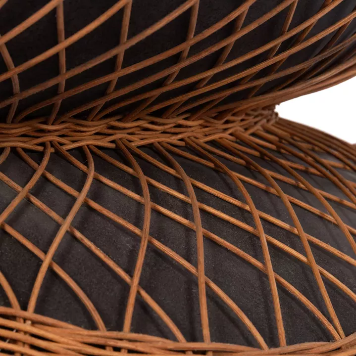 COFFEE TABLE ROUND ANNA HM18157.01 FIBER CEMENT IN BLACK-NATURAL RATTAN--Φ92x44.5Hcm.