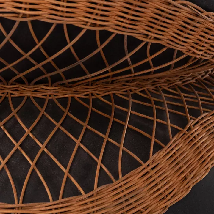 COFFEE TABLE ROUND ANNA HM18157.01 FIBER CEMENT IN BLACK-NATURAL RATTAN--Φ92x44.5Hcm.