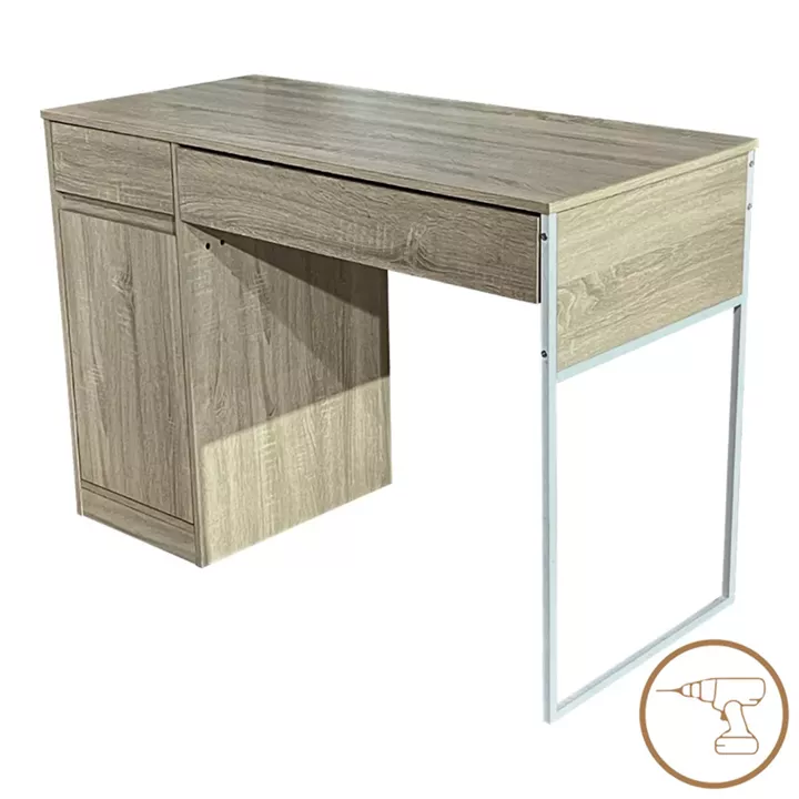 Kantor pakoworld work desk in natural shade with white metal leg 110x50x76cm