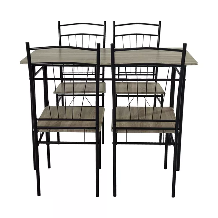 Dining table Roza II pakoworld set of 5 pcs mdf in grey shade with grey metal legs 110x60x74cm
