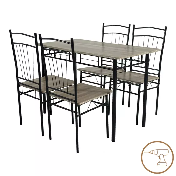 Dining table Roza II pakoworld set of 5 pcs mdf in grey shade with grey metal legs 110x60x74cm