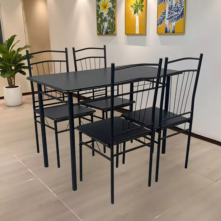 Τραπεζαρία Roza II pakoworld σετ 5τμχ mdf σε μαύρη απόχρωση με μαύρα μεταλλικά πόδια 110x60x74εκ
