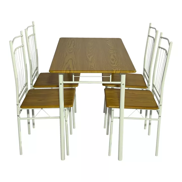Dining table Roza II pakoworld set of 5 pcs mdf in natural shade with white metal legs 110x60x74cm