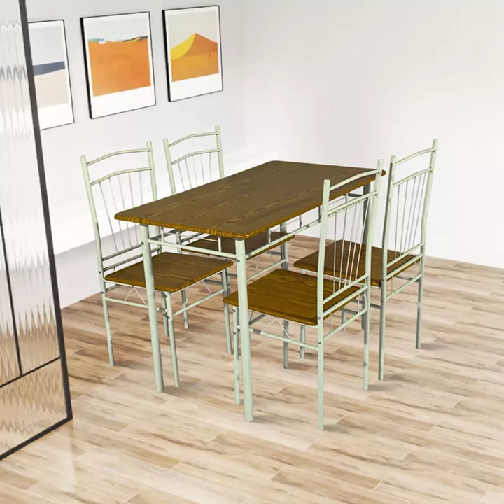 Dining table Roza II pakoworld set of 5 pcs mdf in natural shade with white metal legs 110x60x74cm