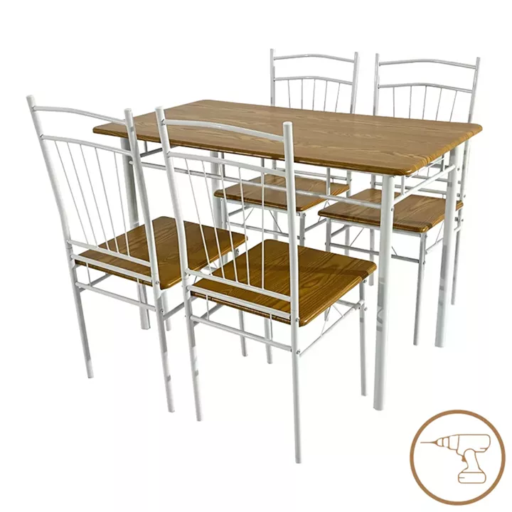 Dining table Roza II pakoworld set of 5 pcs mdf in natural shade with white metal legs 110x60x74cm