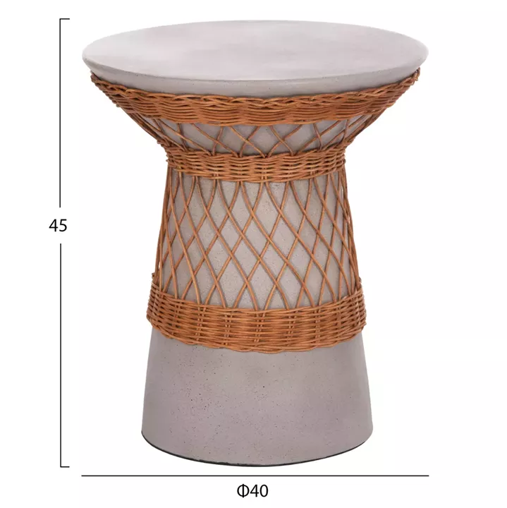 ΒΟΗΘΗΤΙΚΟ ΤΡΑΠΕΖΙ ΣΤΡΟΓΓΥΛΟ DELIA HM18167.03 FIBER CEMENT ΓΚΡΙ & RATTAN Φ40x45Υεκ