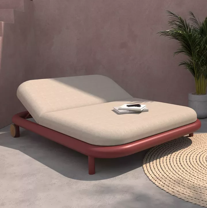 OUTDOOR DAYBED SERIES UTOPIA SM6238.05 ALUMINUM IN RED-OLEFIN FABRIC IN BEIGE 212x155x38Hcm.