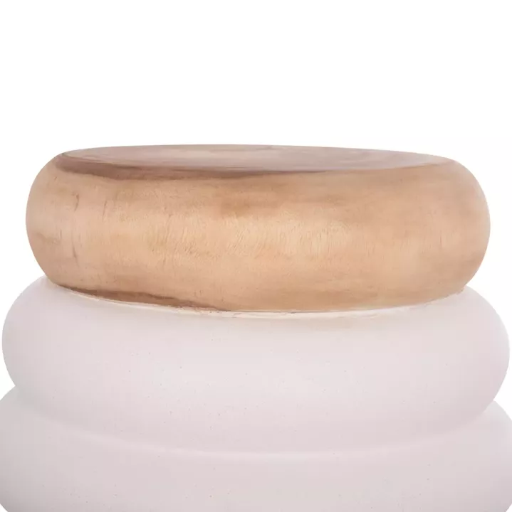 SIDE TABLE PUFFAT HM18172.02 FIBER CEMENT IN WHITE-TEAK WOOD TOP Φ45x46Hcm.