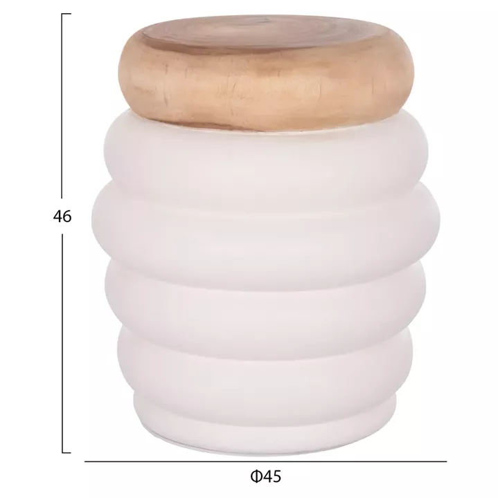 SIDE TABLE PUFFAT HM18172.02 FIBER CEMENT IN WHITE-TEAK WOOD TOP Φ45x46Hcm.