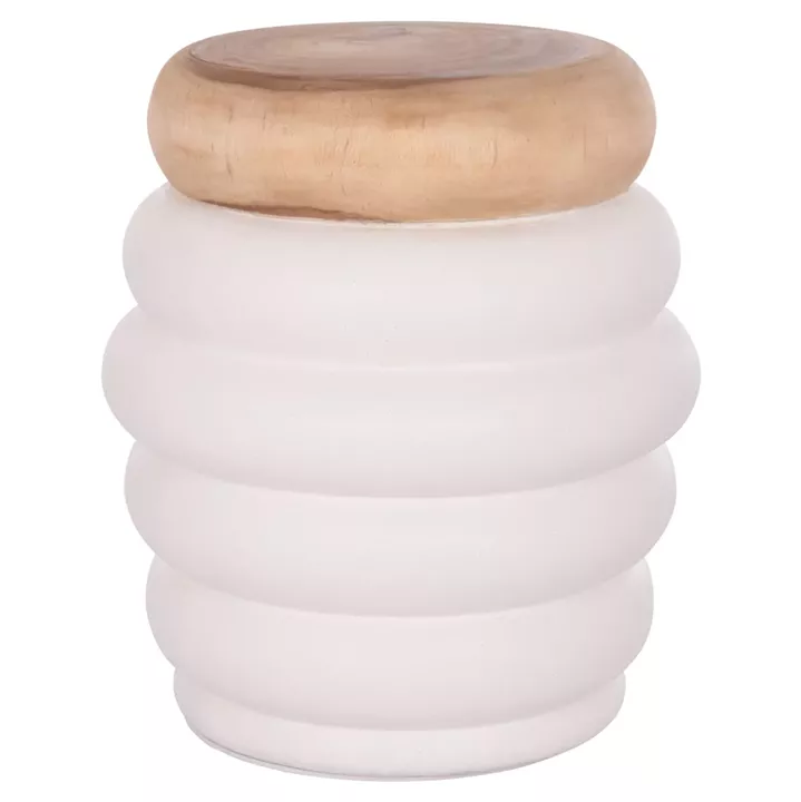 SIDE TABLE PUFFAT HM18172.02 FIBER CEMENT IN WHITE-TEAK WOOD TOP Φ45x46Hcm.