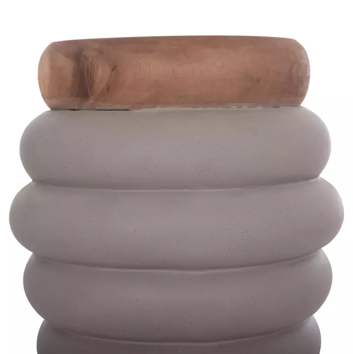 SIDE TABLE PUFFAT HM18172.03 FIBER CEMENT IN GREY-TEAK WOOD TOP Φ45x46Hcm.