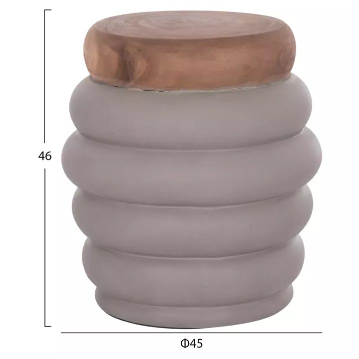 SIDE TABLE PUFFAT HM18172.03 FIBER CEMENT IN GREY-TEAK WOOD TOP Φ45x46Hcm.