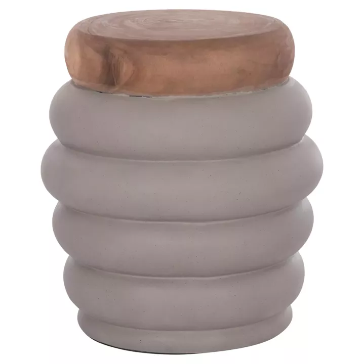 SIDE TABLE PUFFAT HM18172.03 FIBER CEMENT IN GREY-TEAK WOOD TOP Φ45x46Hcm.