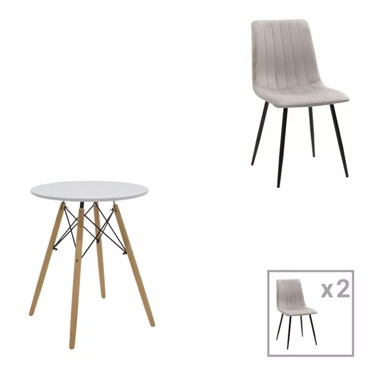 Dining table Julita-Noor pakoworld set of 3 pcs MDF white-grey-natural legs D60x76cm