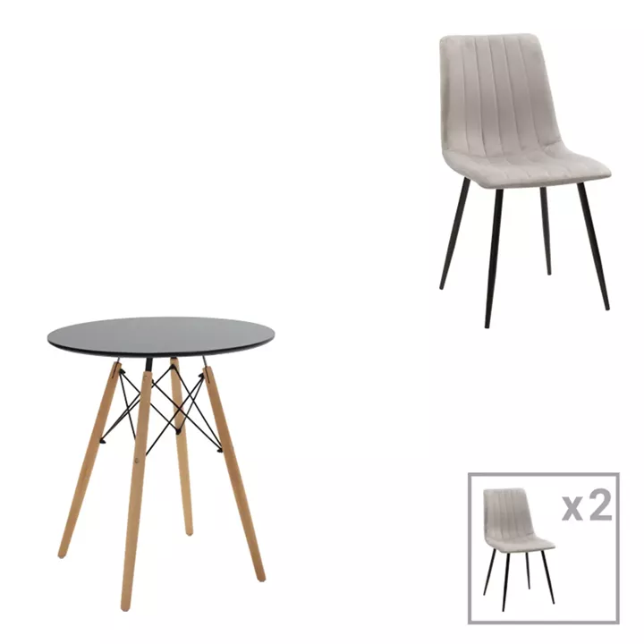 Dining table Julita-Noor pakoworld set of 3 pcs MDF black-grey-natural legs D60x76cm