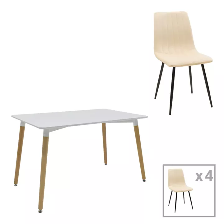 Dining table Natali-Noor pakoworld set of 5 pcs MDF white-beige-natural legs 120x80x76cm