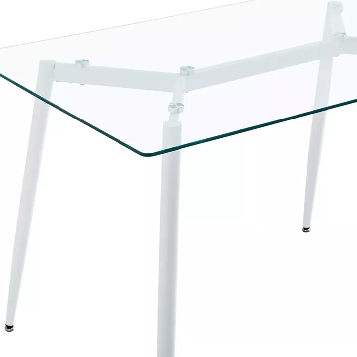 Quana-Julita pakoworld dining table set of 5 pieces glass 8mm transparent - white 120x70x75cm