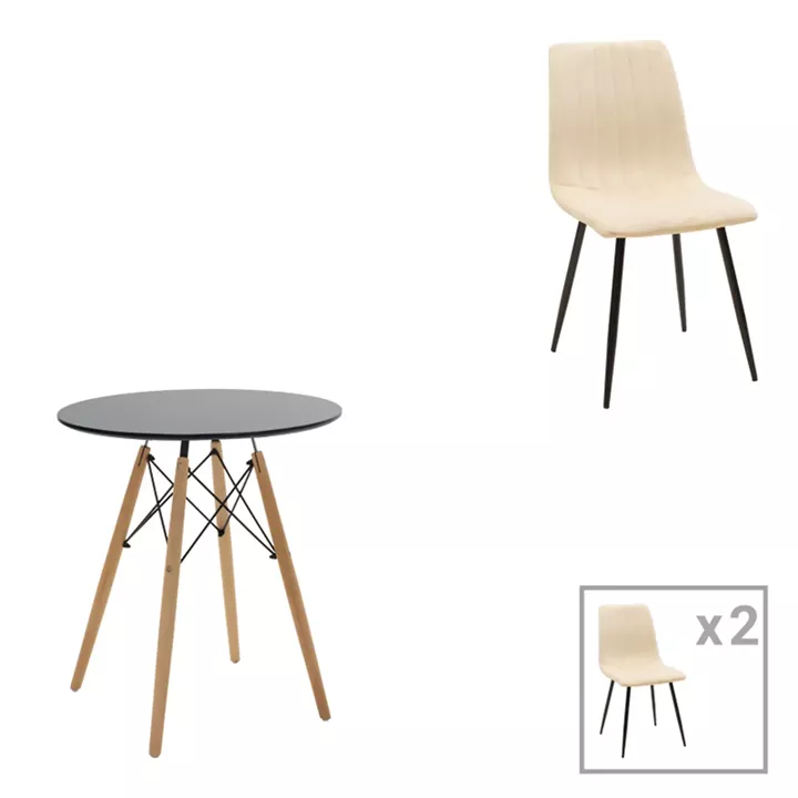Julita-Noor pakoworld dining table set of 3 pcs MDF black-beige-natural Φ60x73cm