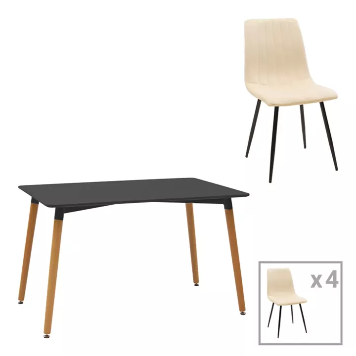 Dining table Natali-Noor pakoworld set of 5 pcs MDF white-beige-black 120x80x76cm