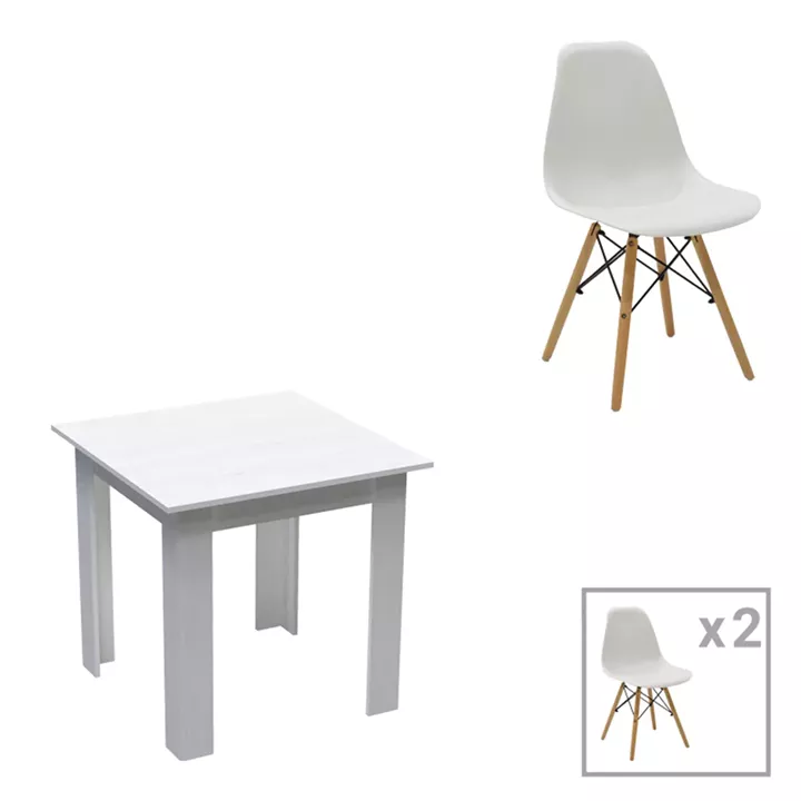 Dining table set of 3 pieces Manka-Julita pakoworld in white color 80x80x77cm