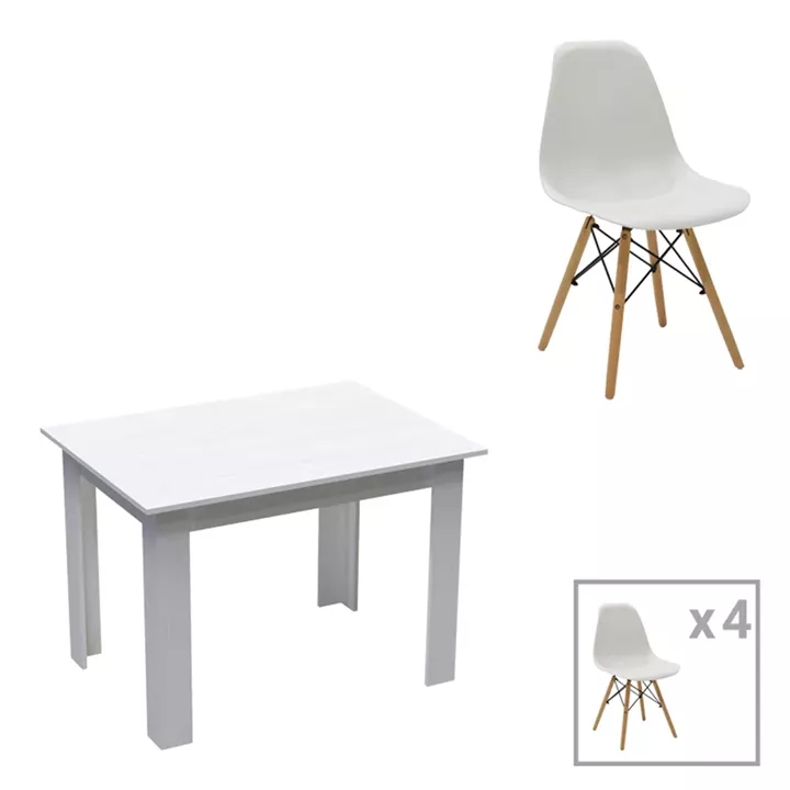 Dining table set of 5 pieces Manka-Julita pakoworld in white color 110x80x77cm