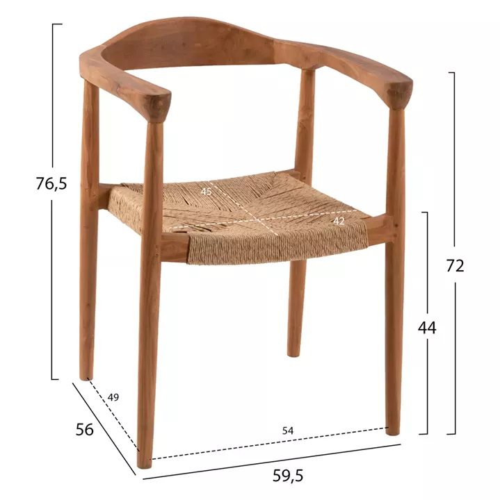 ARMCHAIR TEAK WOOD AND SYNTHETIC ROPE SEAT NATURAL COLOR HM9389.01 59.5x56x76.5 cm.