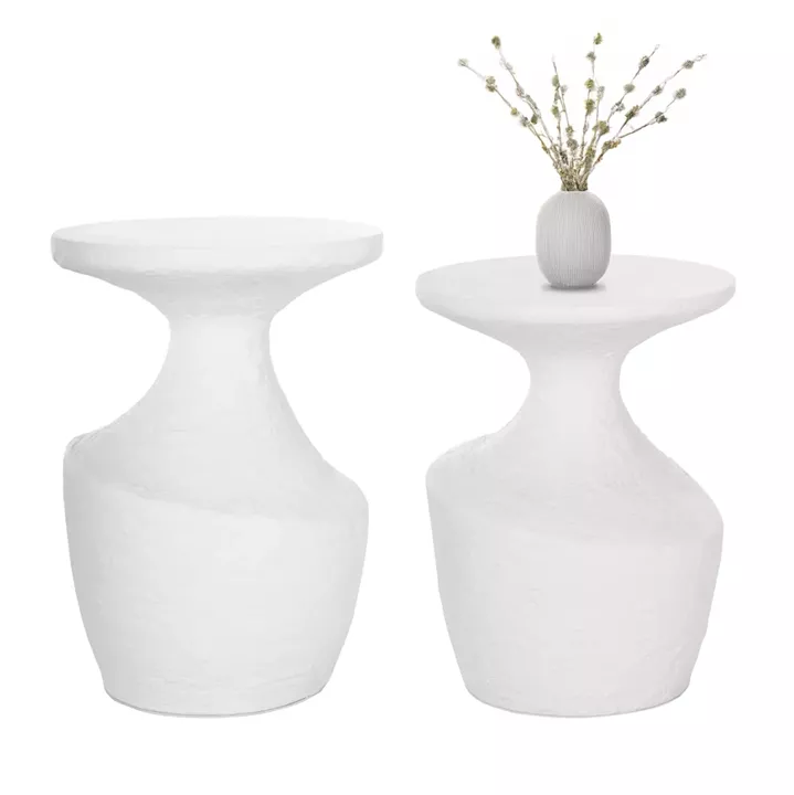 SIDE TABLES 2PCS SET REBON HM21137.02 FIBER CEMENT IN WHITE--Φ40cm & Φ27.5cm