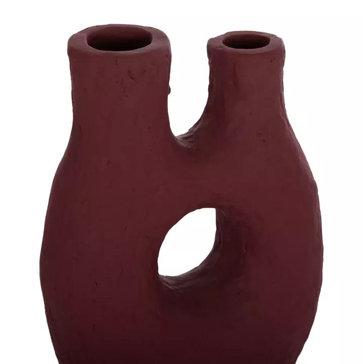 SET 2PCS DECORATIVE TABLE VASES NAMENTIS HM21143.02 TERRACOTA IN WHITE & MAROON RED