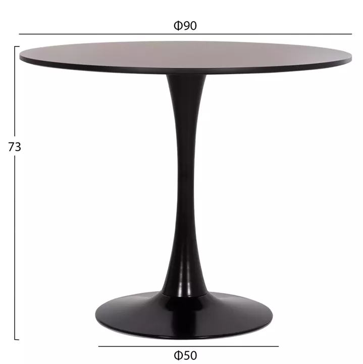 ROUND DINING TABLE BROLIN HM18141.02 MDF TOP-METAL BASE--BLACK Φ90x73Hcm.