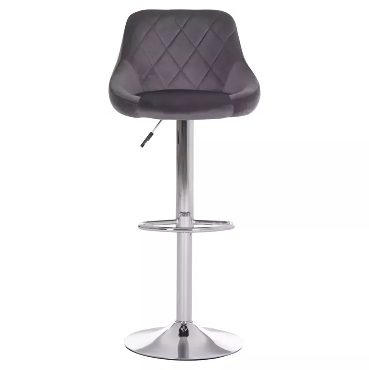 BAR STOOL ROSE HM204.41 CHROMED BASE & SUSPENSION & GREY VELVET 48x45x105Hcm.