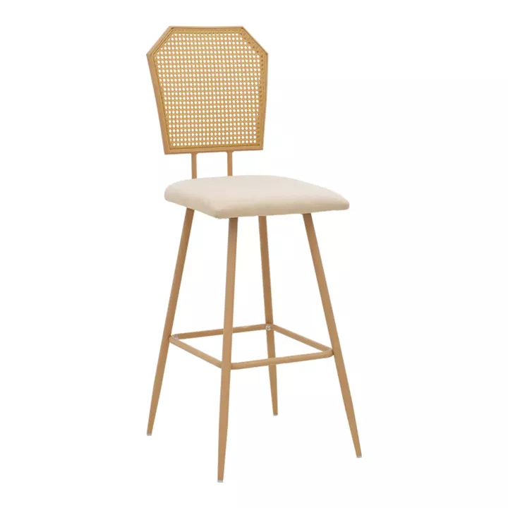 Bar stool Camilla I pakoworld pe rattan natural-fabric natural-metal in natural color 47.5x58x117cm