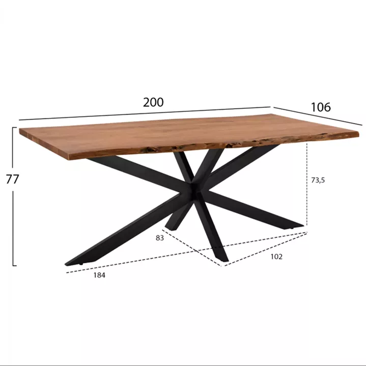 Dining Table 200x106x77 Montana Superior 3.5 thickness Solid Acacia  HM8716.11
