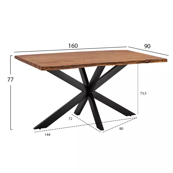 Dining Table 160x90x77 Montana Superior 3.5 thickness Solid Acacia HM8481.11
