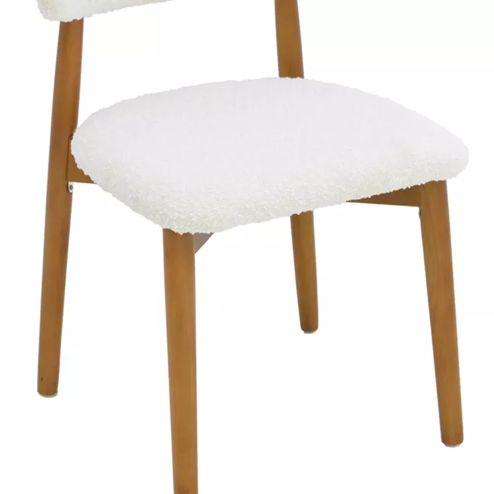 Ubene chair pakoworld rubberwood in walnut-boucle fabric in white shade 51x56x79cm