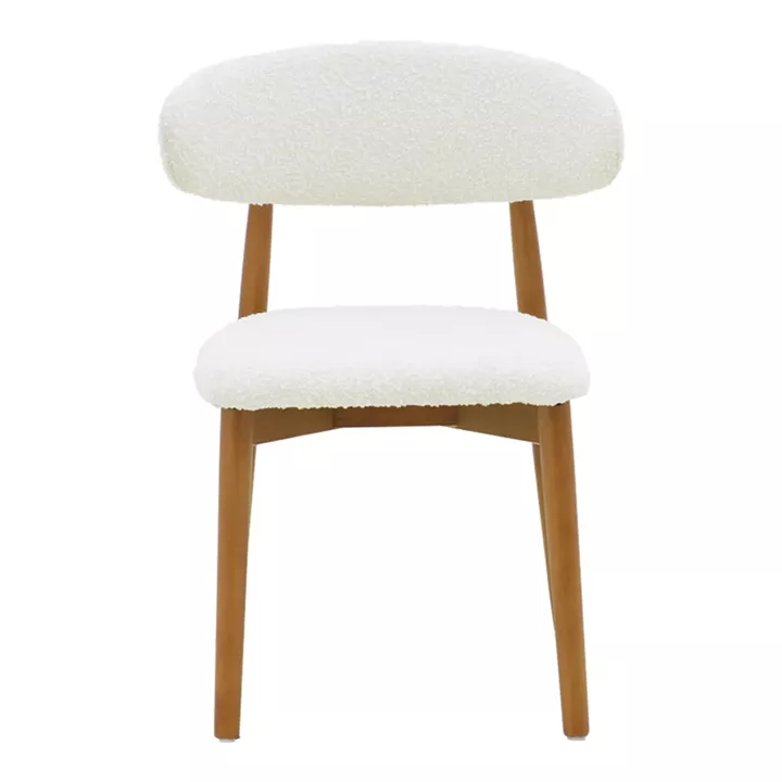 Ubene chair pakoworld rubberwood in walnut-boucle fabric in white shade 51x56x79cm
