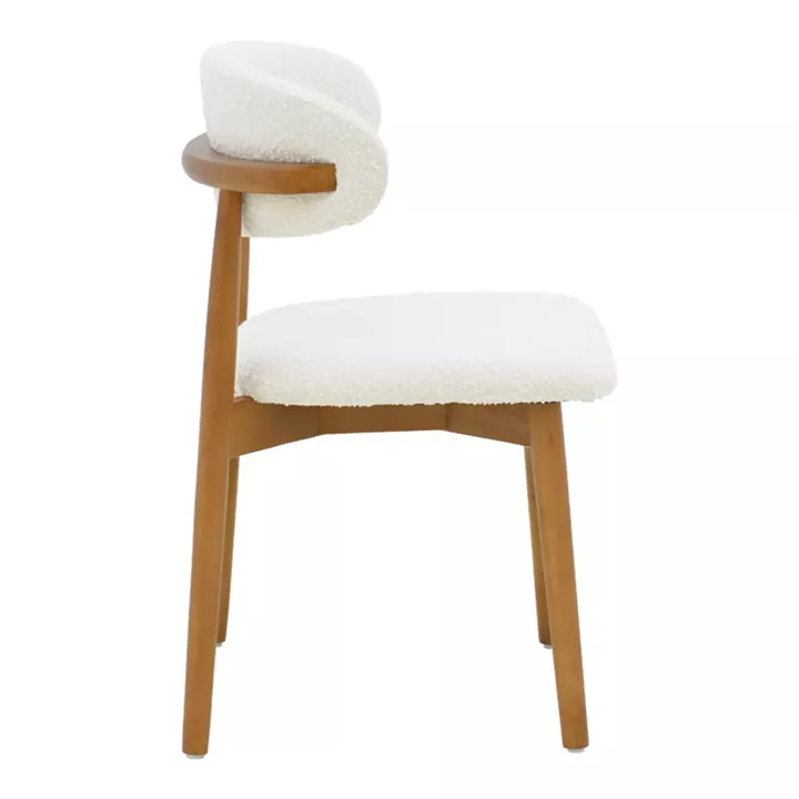 Ubene chair pakoworld rubberwood in walnut-boucle fabric in white shade 51x56x79cm