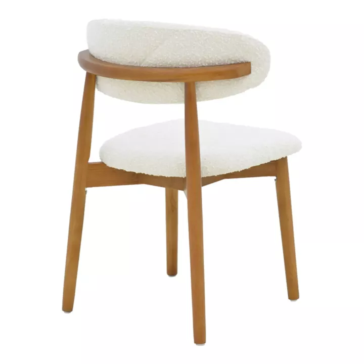 Ubene chair pakoworld rubberwood in walnut-boucle fabric in white shade 51x56x79cm