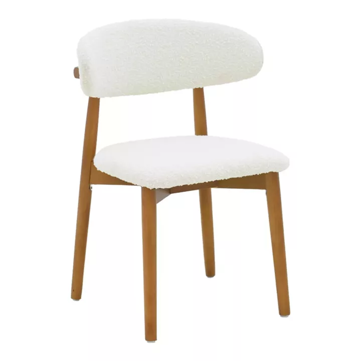 Ubene chair pakoworld rubberwood in walnut-boucle fabric in white shade 51x56x79cm