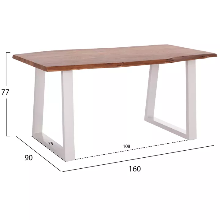 DINING TABLE MONTANA HM8336.12 ACACIA WOOD-4cm TOP THICKNESS--WHITE LEGS 160x90x77Hcm.